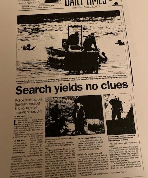 Newspaper article regarding the search for Ray Gricar